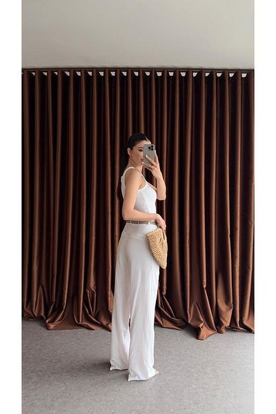 HAZELANNA Lined Linen White Trousers