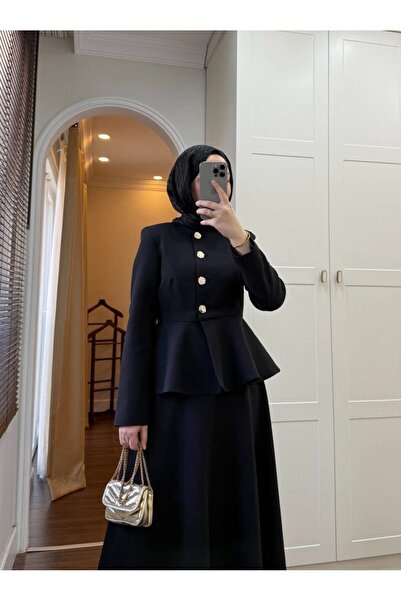 Esre Store 4521 - Krep Ikili Tesettür Takım Siyah