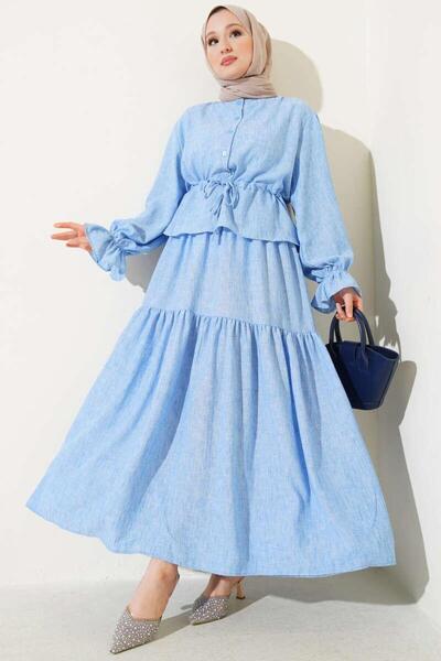 YILMAZBARMAZ kadın bel tünelli fırfırlı etekli ikili takım