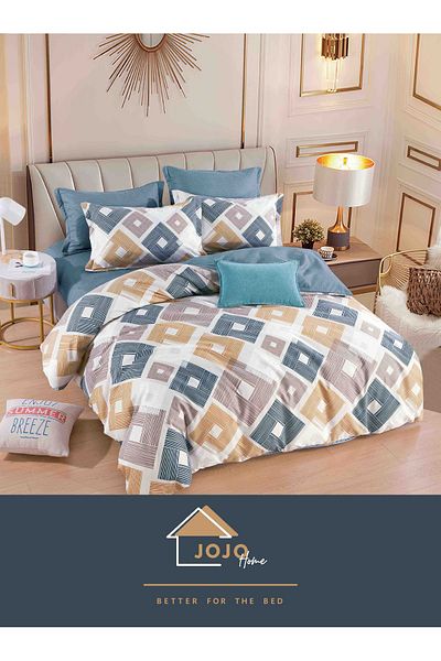 JOJO Elegant 6-piece Linen Set with Elastic in Fine Cotton, Bed Sheet 180x200cm, 2-Person Bed