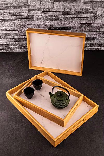 Bambum Marbella 3-Piece Marble Pattern Tray - White