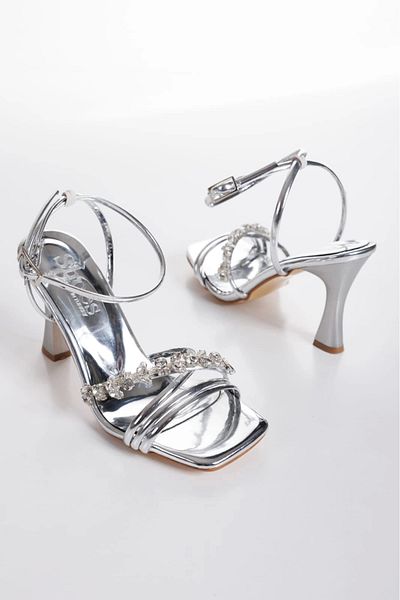 GULT Stoned Women's Thin Heeled Evening Shoes Silver