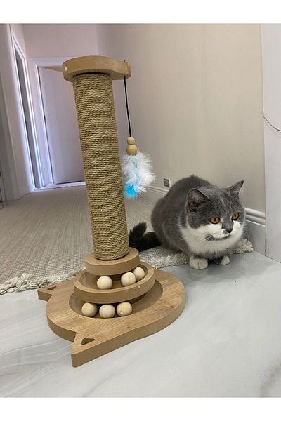 pethomealpi Cat Toy with Cat Scratch and Wooden Balls 41 cm Height