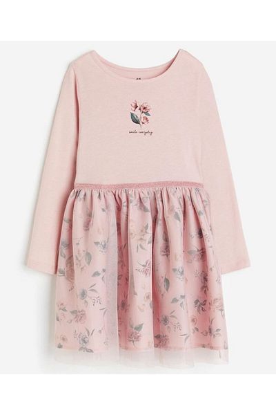 Pink Hippo Kids Κοριτσίστικη φούστα με μοτίβο λουλουδιών με εμπριμέ τούλι κοντομάνικο φόρεμα