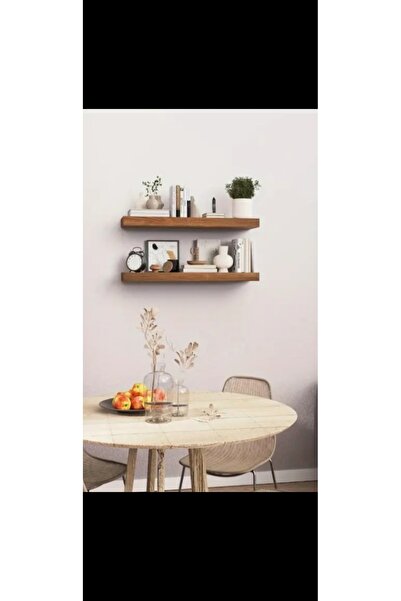 BOSS WOODEN 2’li Ceviz Renk Uçan Duvar Rafı – Doğal Ahşap Çam | 50x14 cm | Banyo, Mutfak ve Salon Dekorasyonu