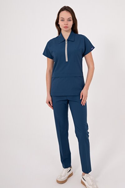 uçak iş giyim زي موحد من قماش الليكرا الفاخر من MYRA باللون الأزرق البترولي م...