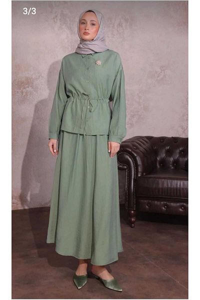 ALMİNA Strawberry Fabric Bronchial Detail Skirt Suit
