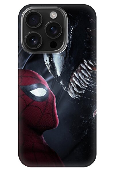 Lopard Apple iPhone 16 Pro Max Soyulmayan Kılıf Covers 25 Venom Örümcek Adam Siyah Kırmızı