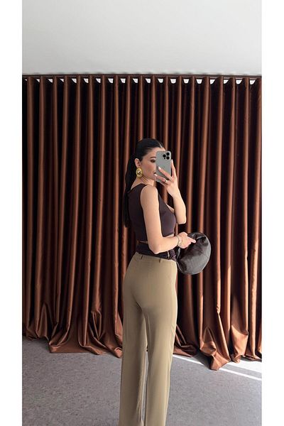 HAZELANNA Striped Sand Beige Trousers