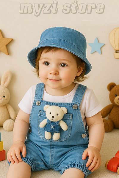 MYZİ STORE Baby Kids Summer Jeans Salopet White T-Shirt 100% Cotton Double Set