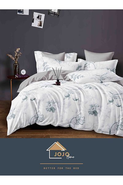 JOJO Elegant 6-piece Linen Set with Elastic in Fine Cotton, Bed Sheet 180x200cm, 2-Person Bed