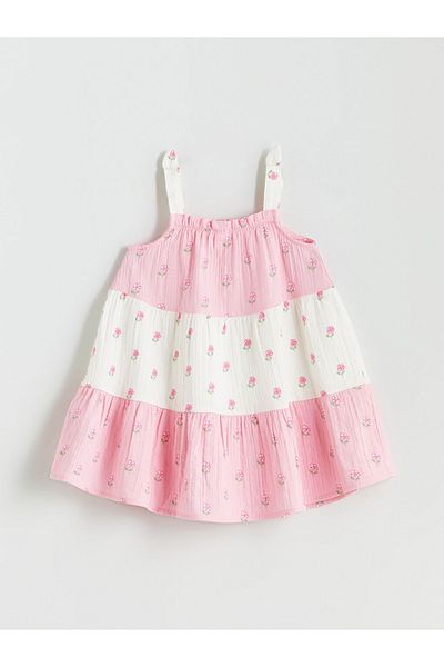 LC Waikiki Lcw Kids Square Collar Floral Girl's Muslin Dress
