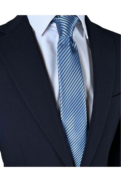 1001 Kravat Navy Blue Striped 7 cm Wide Thin Tie