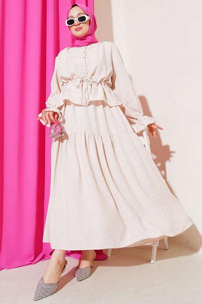 modasindoma Women's Waist Tunnel Ruffle Skirt Double Set