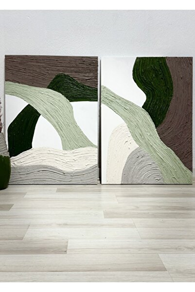 MAİNTHEAHOME 2'li Dokulu Alçı Tablo - Organik Sarmal| El Yapımı 3D Dekoratif ...