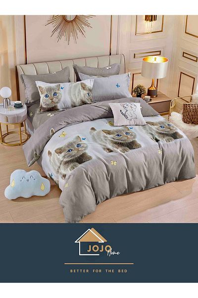 JOJO Elegant 6-piece Linen Set with Elastic in Fine Cotton, Bed Sheet 180x200cm, 2-Person Bed