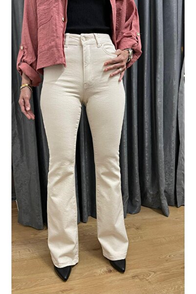 Tuğba Sarı İspanyol Skinny Krem Kot Pantolon