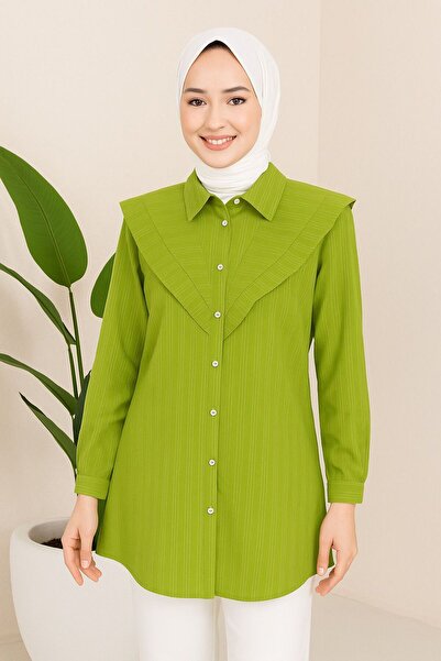 sd butique Fırfırlı Yaka Detaylı Gömlek - Düğmeli Rahat Kalıp, Günlük ve Ofis...