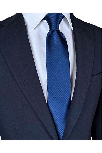 1001 Kravat 7 cm Wide Thin Striped Navy Blue Tie