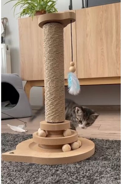 pethomealpi Cat Toy with Cat Scratch and Wooden Balls 41 cm
