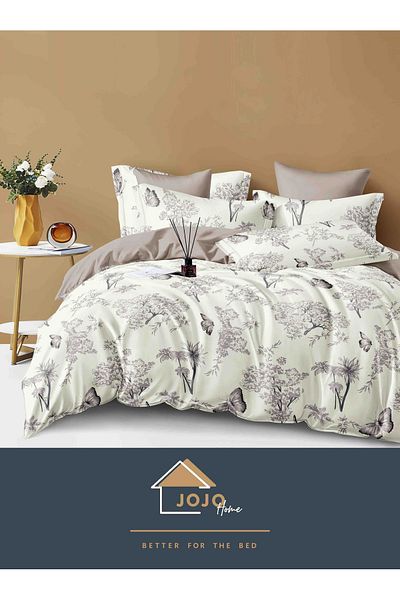 JOJO Elegant 6-piece Linen Set with Elastic in Fine Cotton, Bed Sheet 180x200cm, 2-Person Bed
