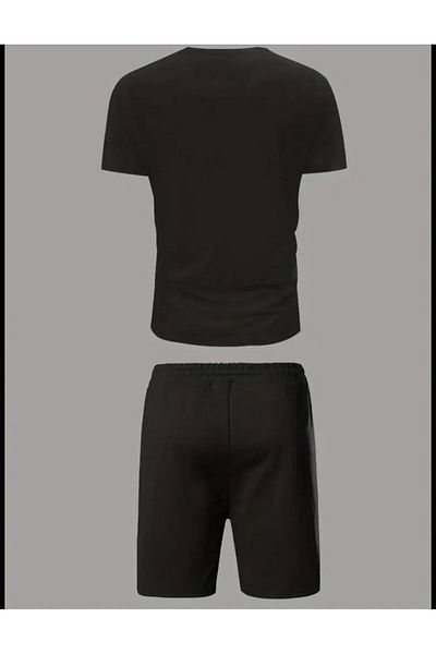 SELENA BUTİK Unisex Faded Black T-Shirt Black Shorts Bottom Top Set