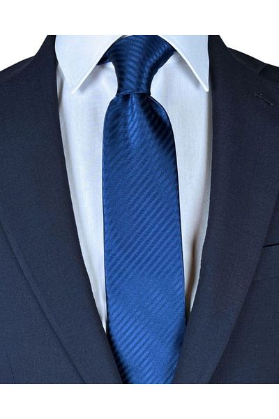 1001 Kravat 7 cm Wide Thin Striped Navy Blue Tie