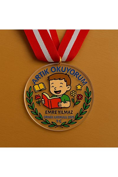 Sevimli Hediye 10 Pieces I'M Now Reading Medal - Transparent Plexi First Reading Medal |   For Girls and Boys Students