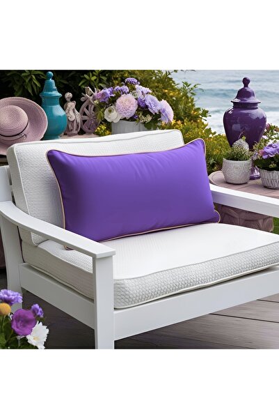 Bc Home Purple Rectangular Throw Pillow Cover with Gold Edge Piping Soft Text...