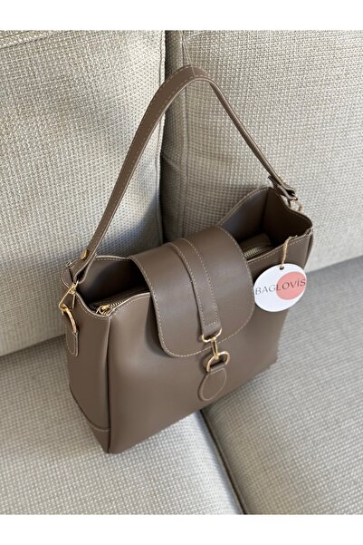 BAGLOVİS Medium Size Dark Vision Women's Shoulder Bag with Hook and Loop Detail on Front En25 Boy25