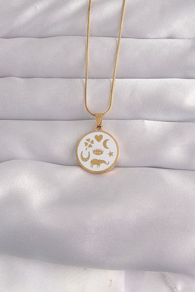 Skygo 316L Steel Gold Color White Enamel Mixed Figure Tarot Pendant - Tj-Bko9041