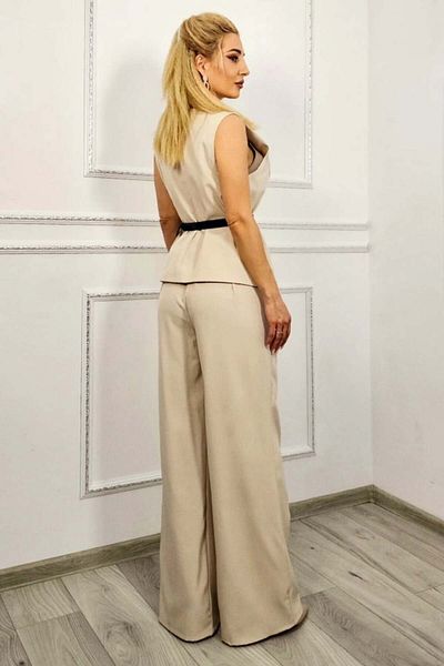 FashionForYou KARMIA women's palazzo suit, with low-cut vest and slightly puffy pants, Cream, Size S/M