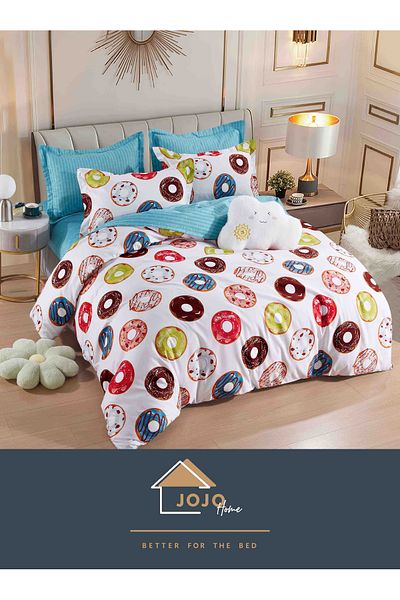 JOJO Elegant 6-piece Linen Set with Elastic in Fine Cotton, Bed Sheet 180x200cm, 2-Person Bed
