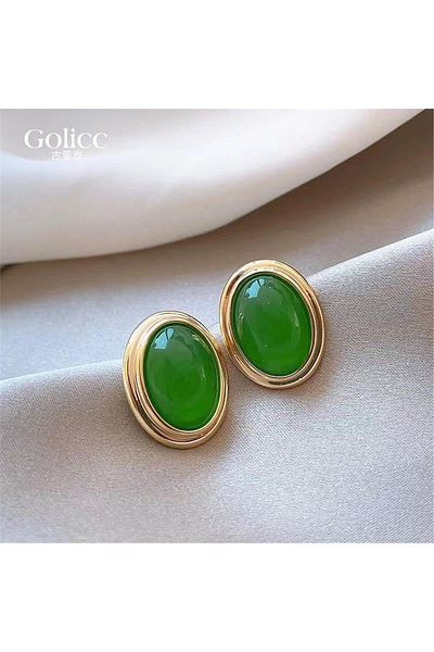 Pelin Aksesuar Green Stone Vintage Earrings