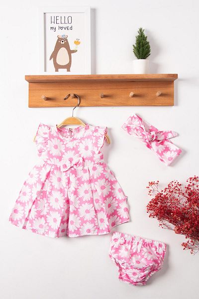 By Cwhr 100% Cotton Linen Bandana Floral Short Sleeve Baby Girl Summer Dress Floral Girl's Dress