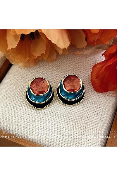 Pelin Aksesuar Brown Blue Circles Earrings