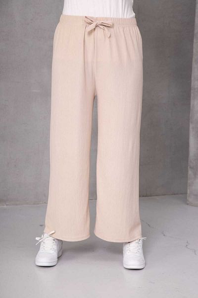 Temporium Women's Large Size Wrinkled Fabric Loose Wide Leg Elastic Waist Trousers