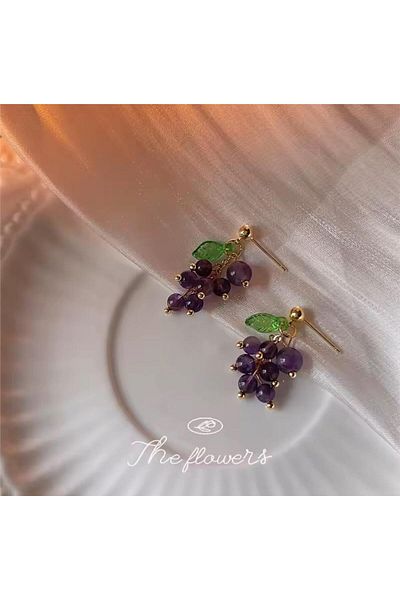 Pelin Aksesuar الأرجواني أقراط العنب مطرز