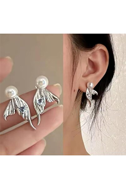 Pelin Aksesuar İncili Silver Hayalet Balık Kuyruğu Küpe