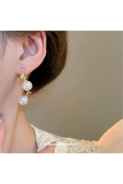 Pelin Aksesuar İncili Hayalet Yapraklı Küpe