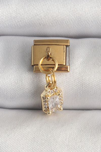 E BULURUM 316L Steel Gold Color Hanging Zircon Stone Square Model Nomination Charm