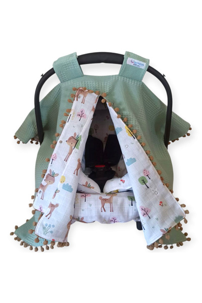 Birmelek غطاء عربة أطفال من الموسلين ذو طبقة مزدوجة منقوشة على الوجهين - وساد...