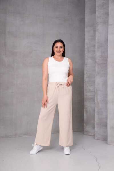 Temporium Women's Large Size Wrinkled Fabric Loose Wide Leg Elastic Waist Trousers