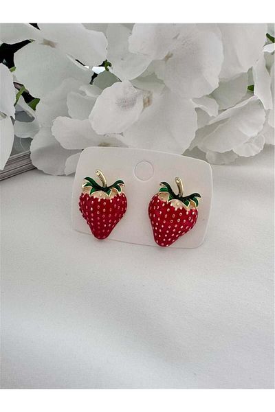 Pelin Aksesuar Red Enamel Strawberry Earrings