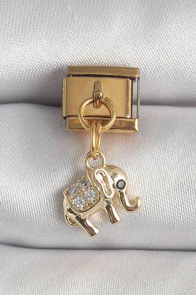E BULURUM 316L Steel Gold Color Hanging Zircon Stone Elephant Model Nomination Charm