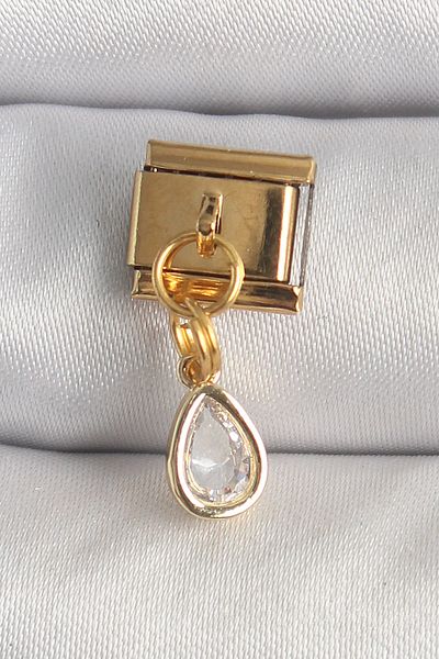 Clariss 316L Steel Gold Color Hanging Drop Zircon Stone Nomination Charm