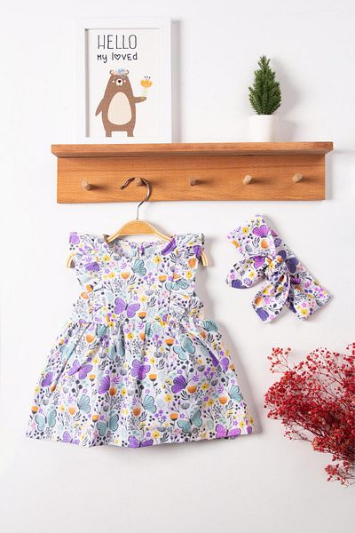 By Cwhr 100% Cotton Linen Bandana Floral Short Sleeve Baby Girl Summer Dress Floral Girl's Dress