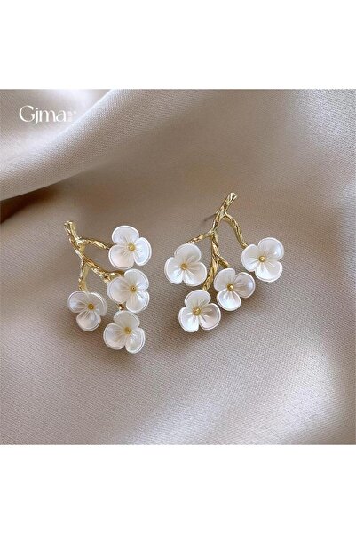 Pelin Aksesuar Beyaz Çiçekli Dal Küpe