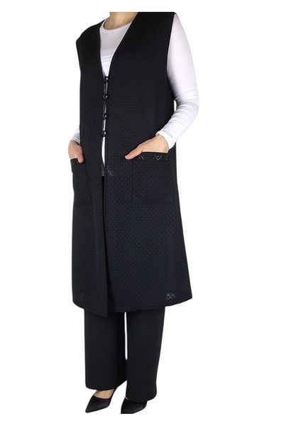 ECE GİYİM Women's Front Buttoned Long Vest with Pockets
