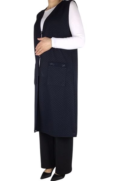 ECE GİYİM Women's Front Buttoned Long Vest with Pockets